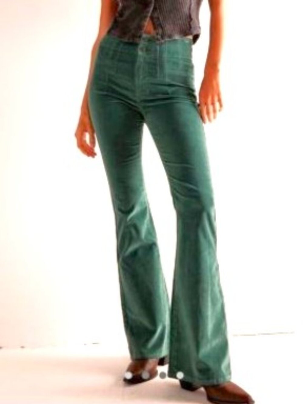 We The Free Jayde Flare Kelp Green Corduroy Pants High Rise Stretch Bell Bottoms